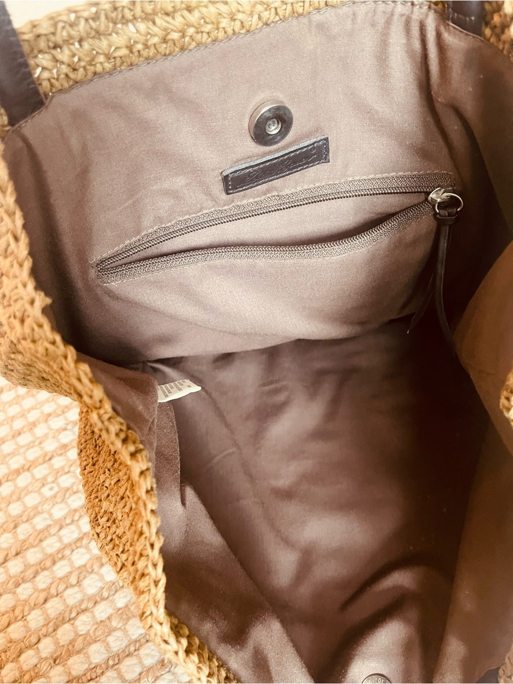 Eddie Bauer Straw Leather Woven Shoulder Bag Brown - Picture 6 of 14